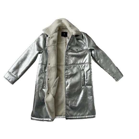 7 For All Mankind Los Angeles Silver Faux Shearling Coat Jacket ( S ) - Picture 5 of 6